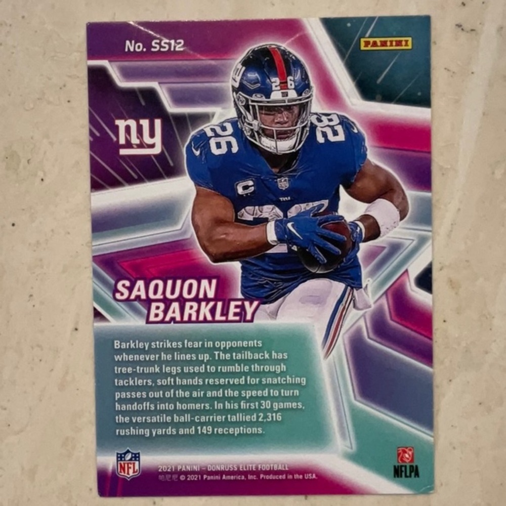 Saquon Barkley Panini 2021 Donruss Elite Star Status SS12 Football Card NFL NYG - Picture 2 of 5